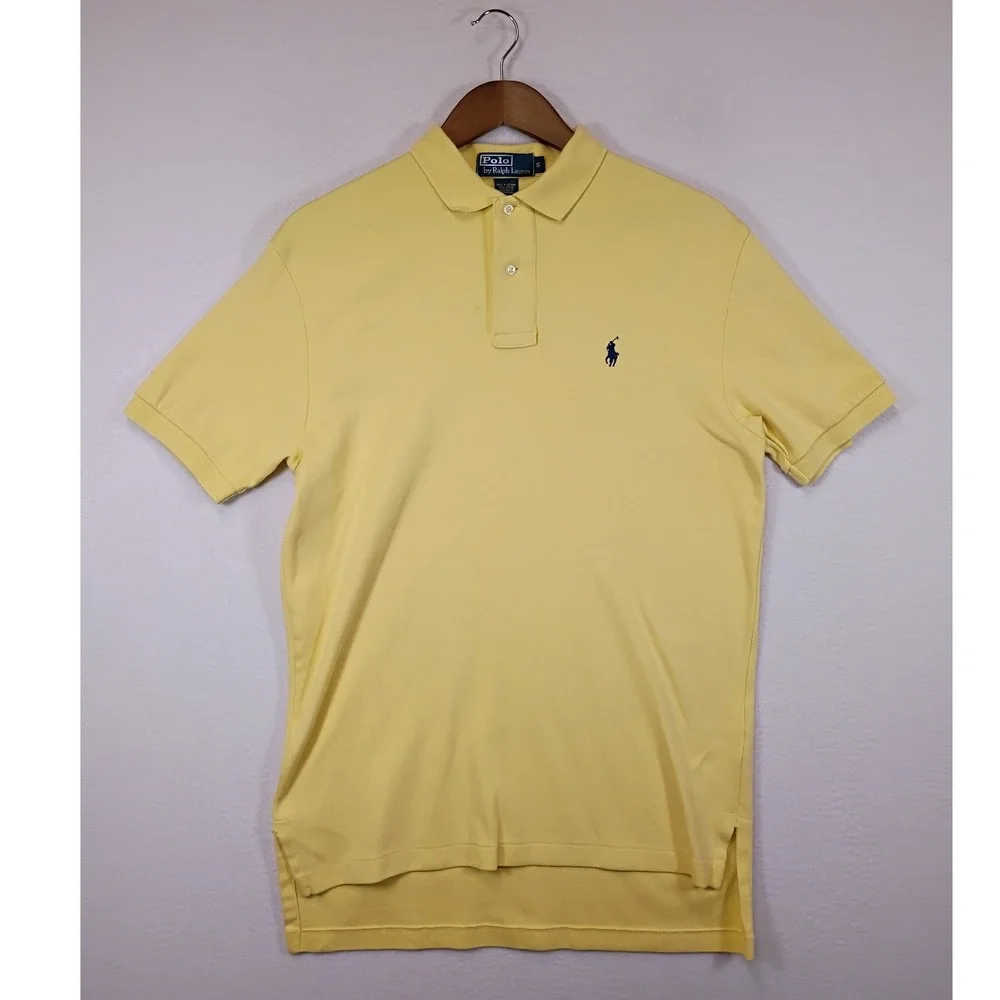 Preppy Polo Ralph Lauren Mens Small Yellow Short Sleeve Cotton Pony Logo Shirt